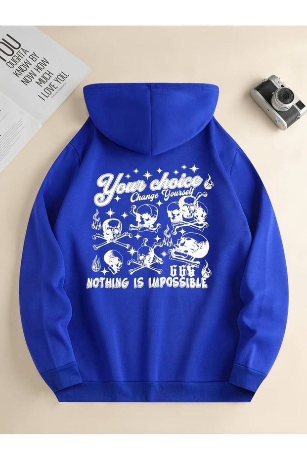 Unisex Nothing Is Impossible Printed Oversized Winter 3 Thread 100% Cotton K Hooded Sweatshirt Hoodie
