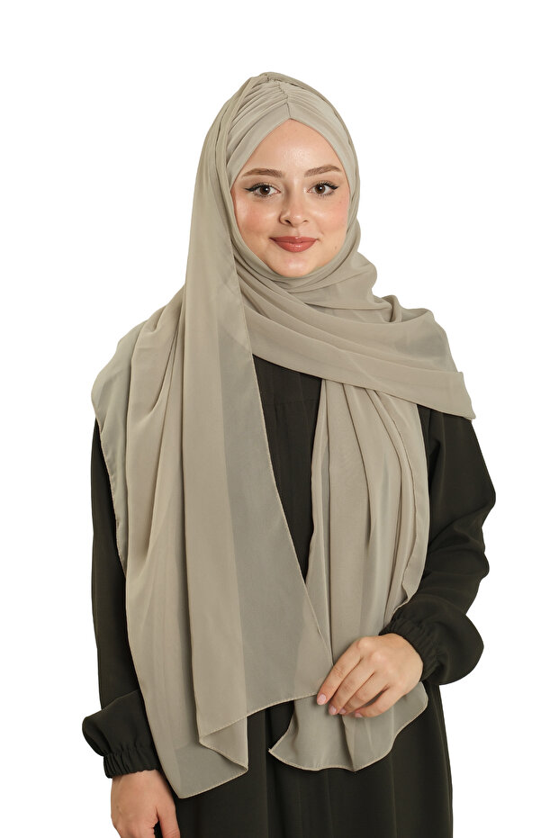 Beige Practical Ready-To-Wear Bonnet Shawl Chiffon Draped 2507_12