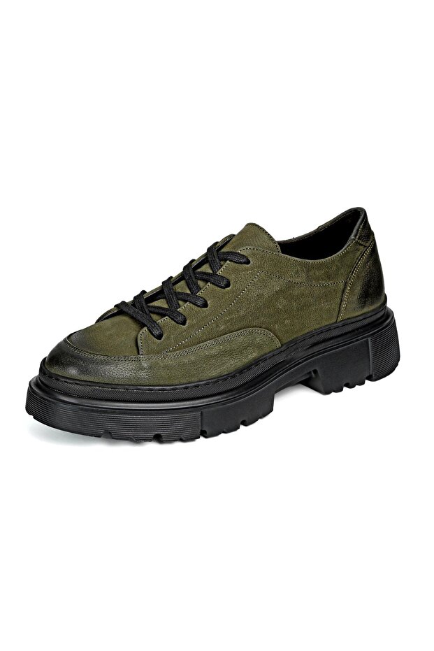 Vellano Genuine Leather Handmade Khaki Casual Shoes