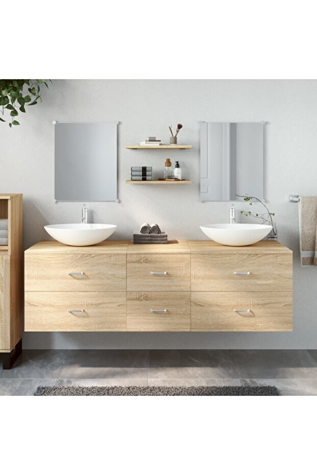 5 Piece Bathroom Furniture Set Oak Engineered Wood