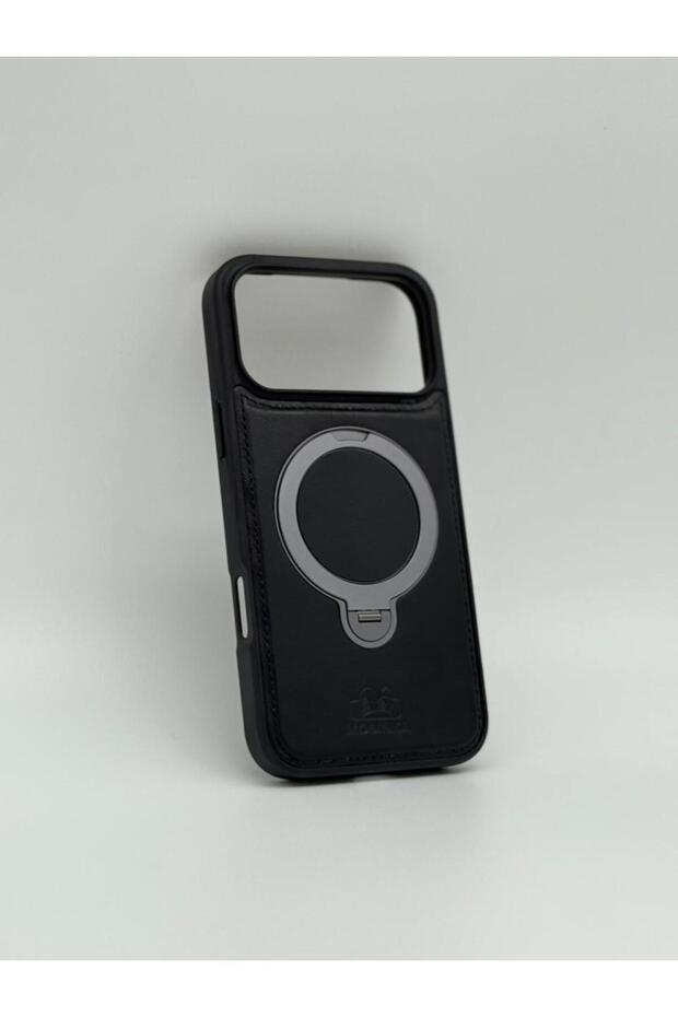 Luxury Faux Leather MagSafe Phone Case with Magnetic Ring Stand - iPhone 17 Pro Cover
