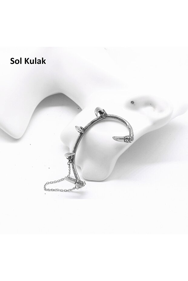 Ear Cuff Claw Chain Design Nail Model S+ Quality 316L Stainless Tarnish-Free Steel Earring Single Piece