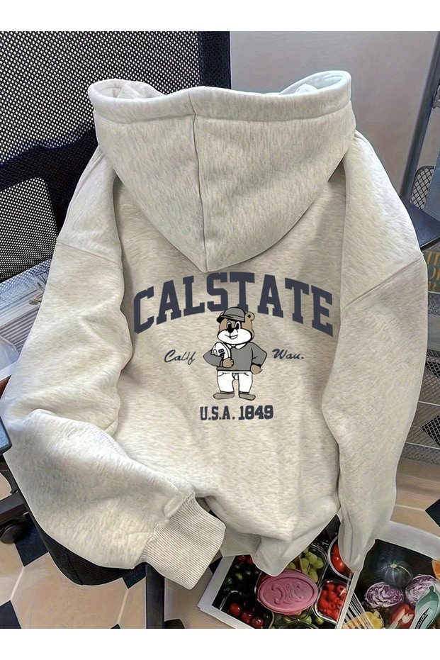 Unisex Men/Women Colorful Calstate Custom Printed Cotton Oversized Hooded Sweatshirt