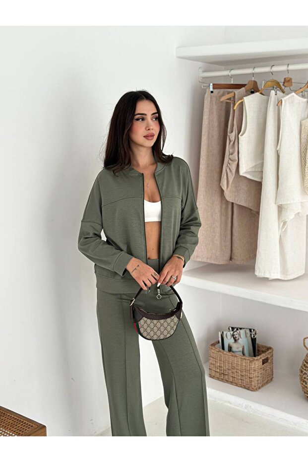 Women's Zippered Hooded Tracksuit Set
