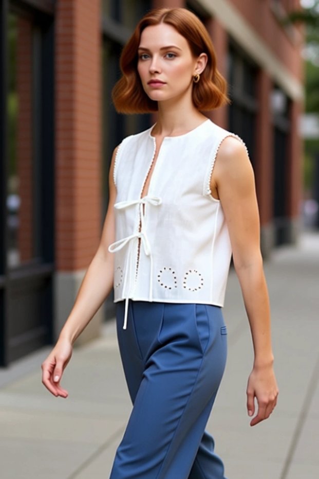 Summer Cotton Lace-Up Blouse Relaxed Fit Casual Style Premium Quality Perfect Fit
