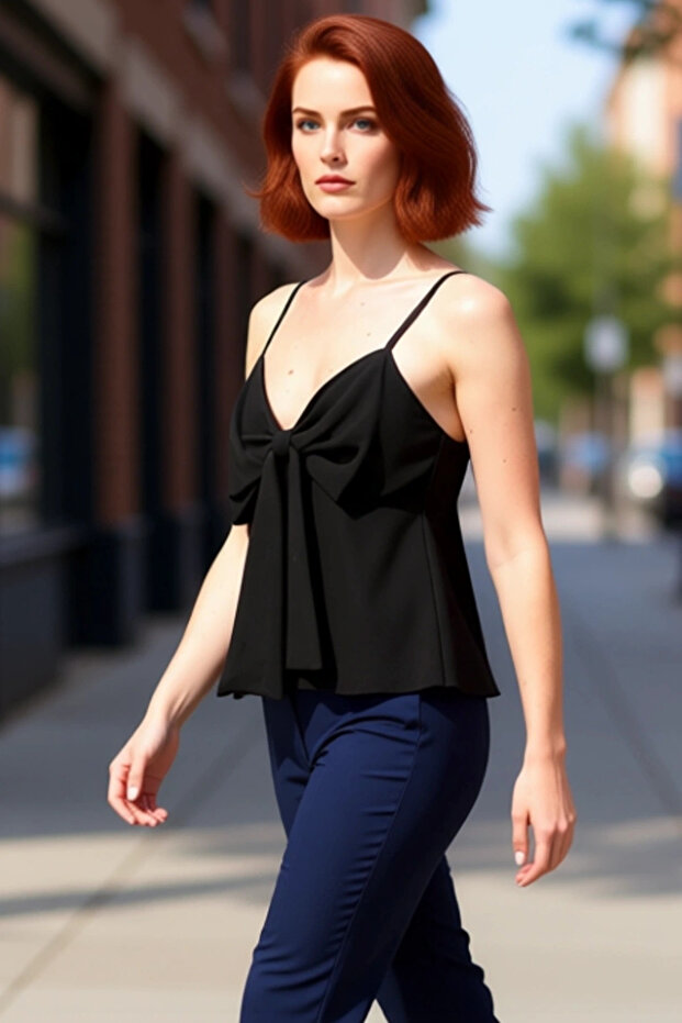 Women's Linen Look Bow Strap Blouse Comfortable Summer Casual Style Carefully Selected High Quality