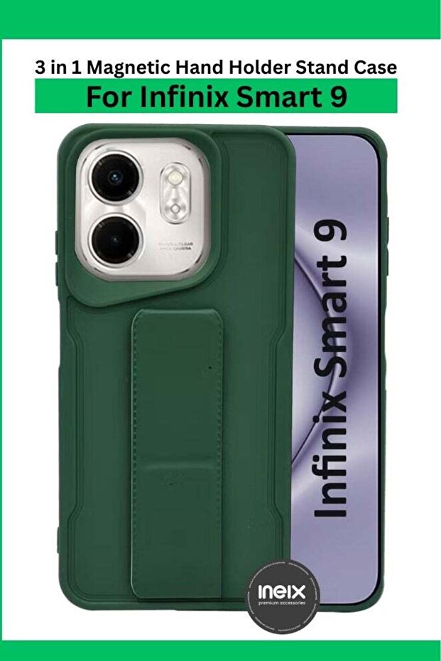 لهاتف Infinix Smart 9 - جراب خلفي مغناطيسي من السيليكون الصلب مع مسند قابل للطي وحزام للإصبع