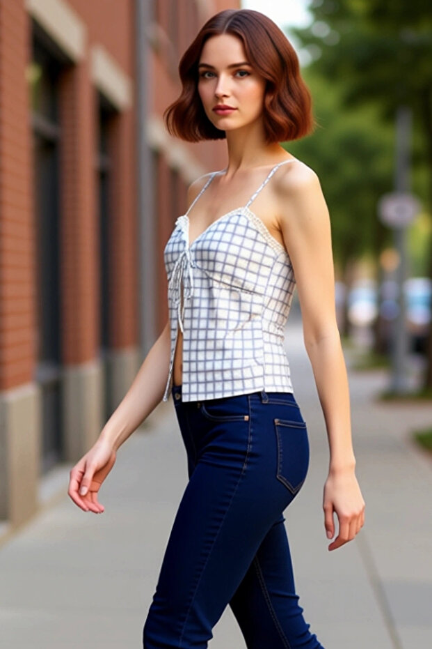 Women's Plaid Pattern Satin Crop Blouse with Thin Straps Summer Comfortable Daily Perfect Fit