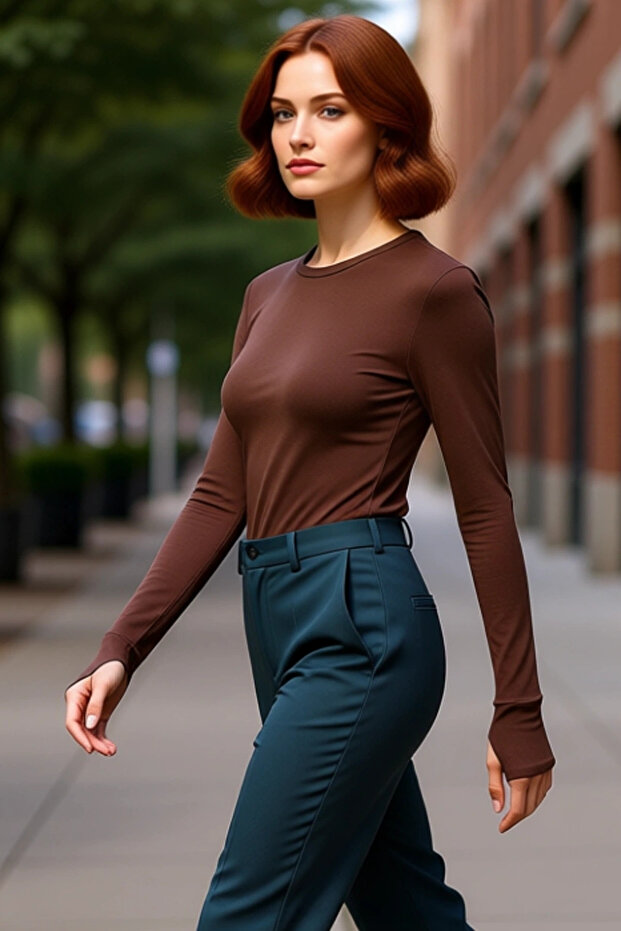 Women's Anthracite Viscose Striped Fitted Long Sleeve Basic Blouse Cool & Comfort Casual with Persona