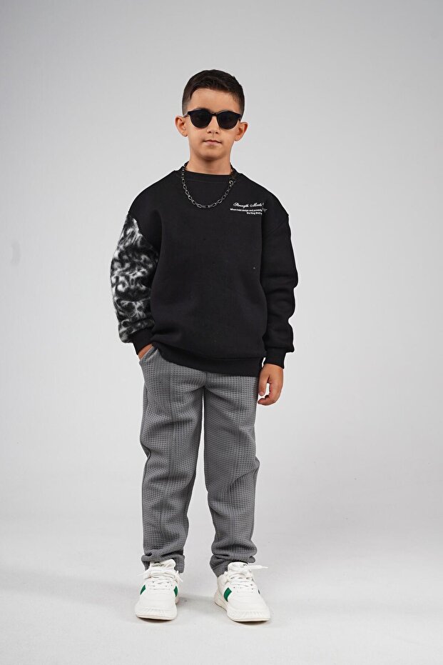 Kingbrich Kids Crew Neck Sleeve Paneled Printed Children's Sweatshirt
