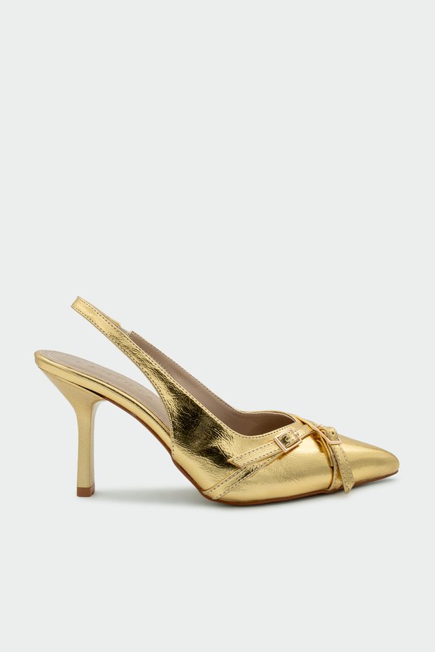 Nana Gold Leather Women's Buckle Heeled Shoes