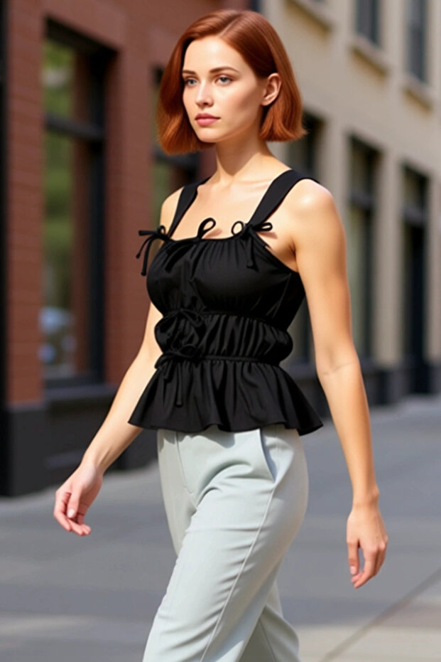 Square Neckline Suspender Gathered Blouse Comfortable Summer Woven Cotton Durable Material Stylish Appearance