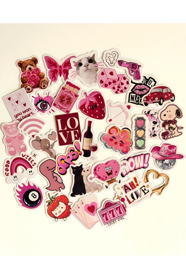 4 Sheets Love Pink Sticker Set 2 Bullet Journal Agenda Gift Package Laptop Phone Tablet Sticker Decal