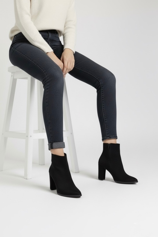 Non-Slip Sole Thick-Heeled Black Suede Boots (9 CM)