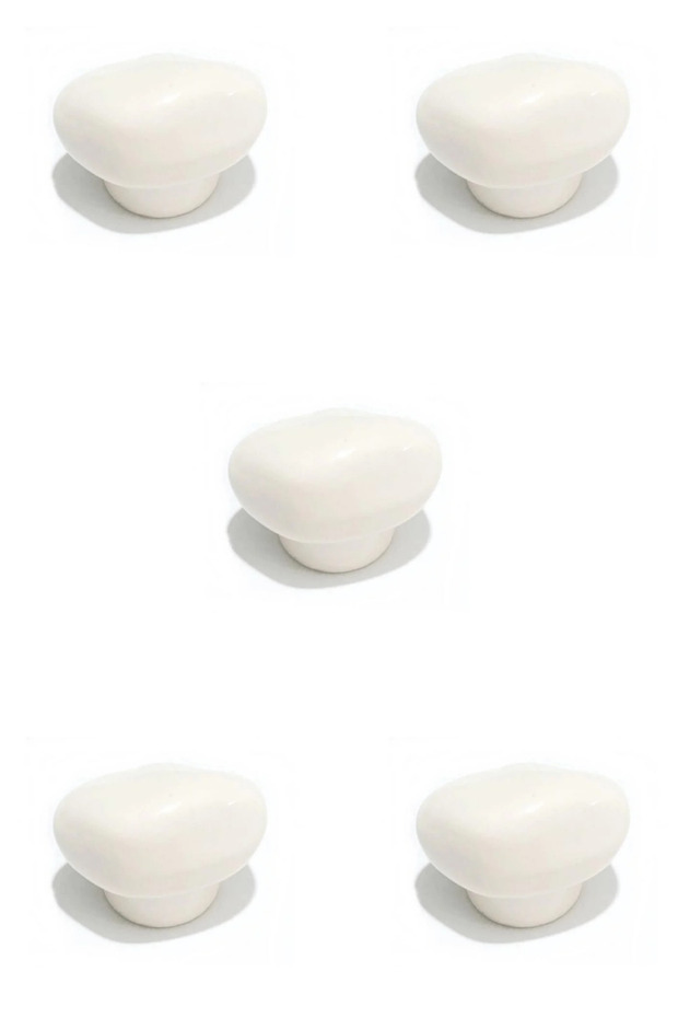 5 Pcs Porcelain Stone Button Cream Ceramic Furniture Handle Drawer Cabinet Handle (4.5 cm)