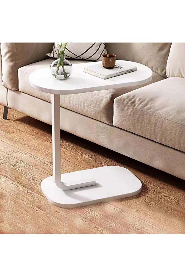 Side table - simple modern C-shaped corner/sofa table, oval coffee & tea table