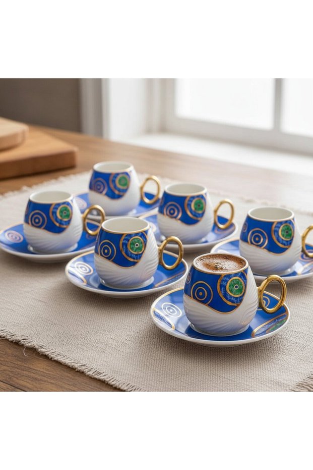 Evil Eye Nazar Boncuğu Design 6-Person Porcelain Cup Set