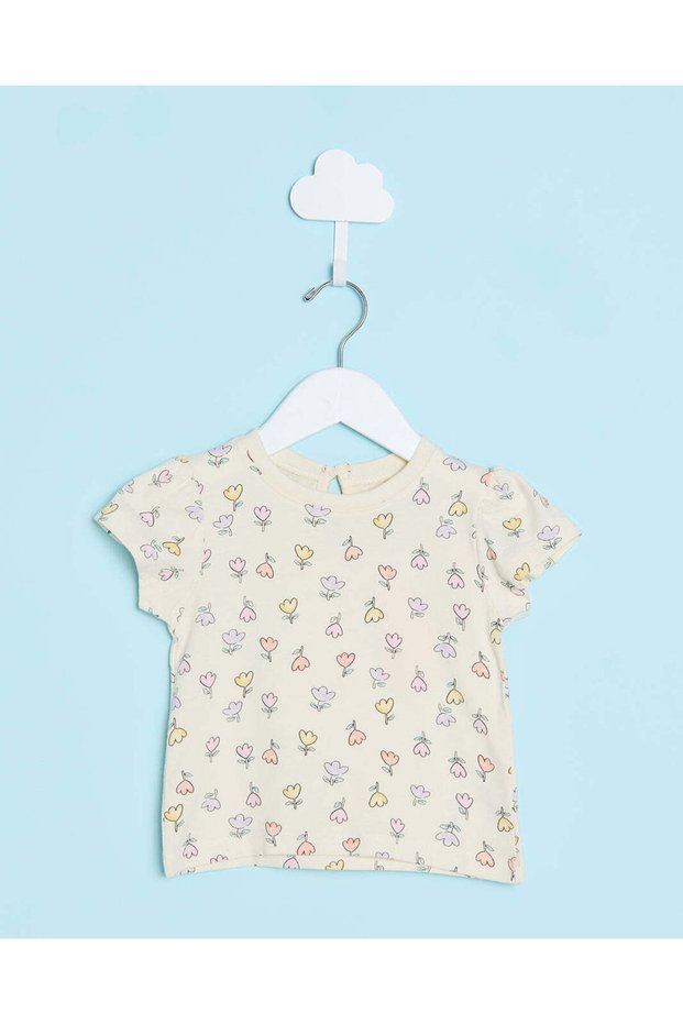 Infant Girls Cream All Over Print T-Shirt