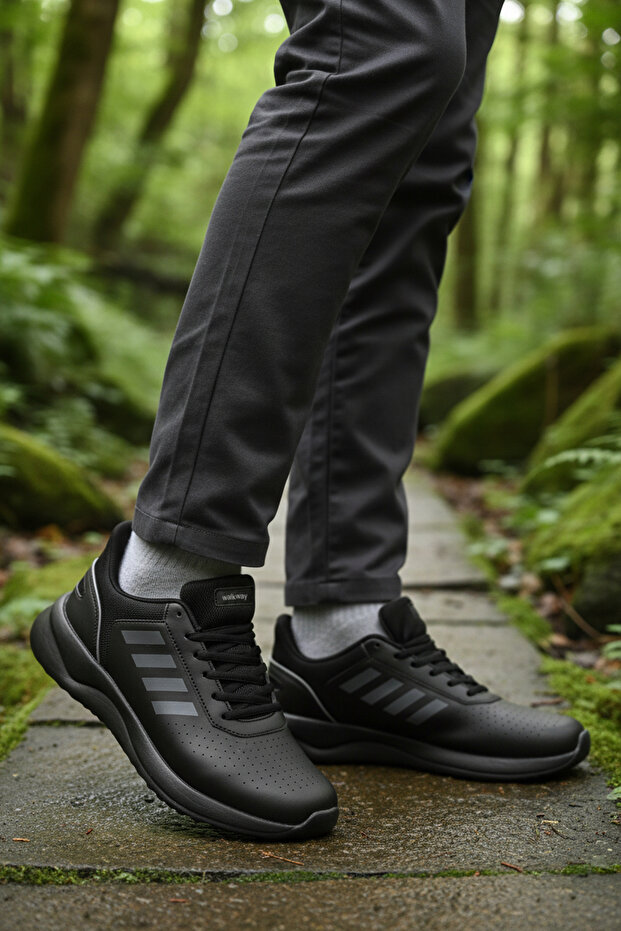 Black Lace-Up Lightweight Flexible Men's Sports Shoes Nereus m