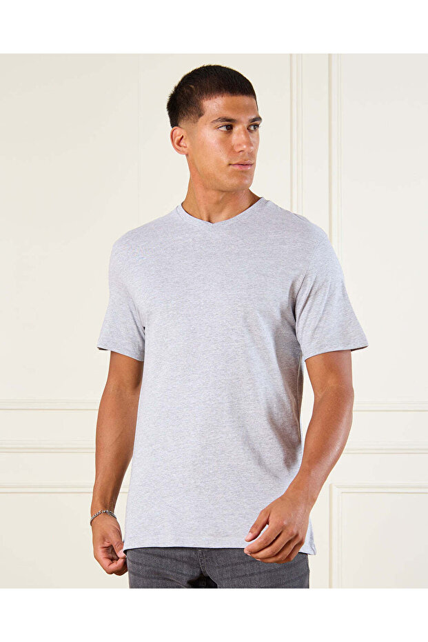 Men Grey Basic Solid T-Shirt - 1