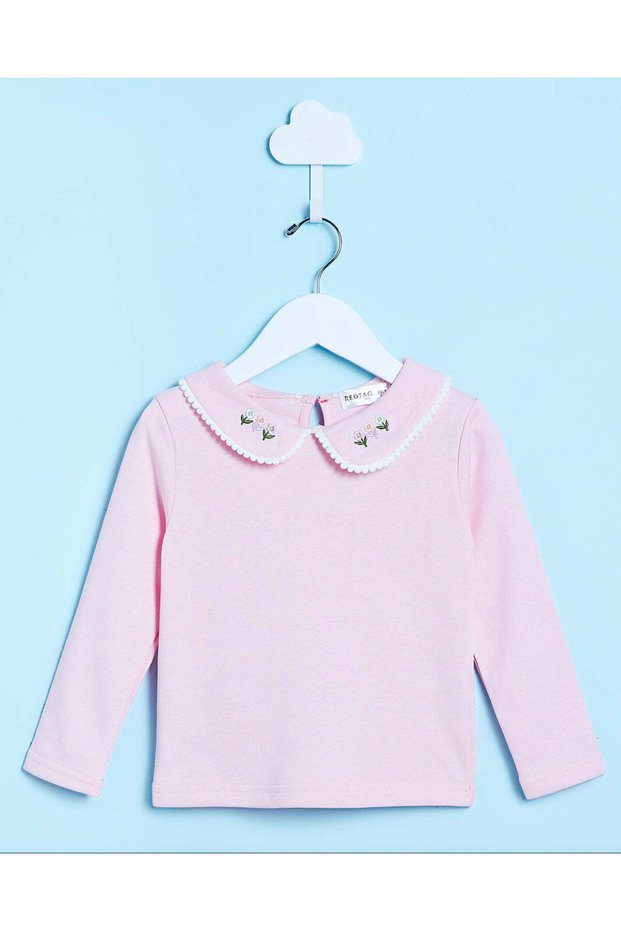 Infant Girls Pink Floral Embroidered T-Shirt