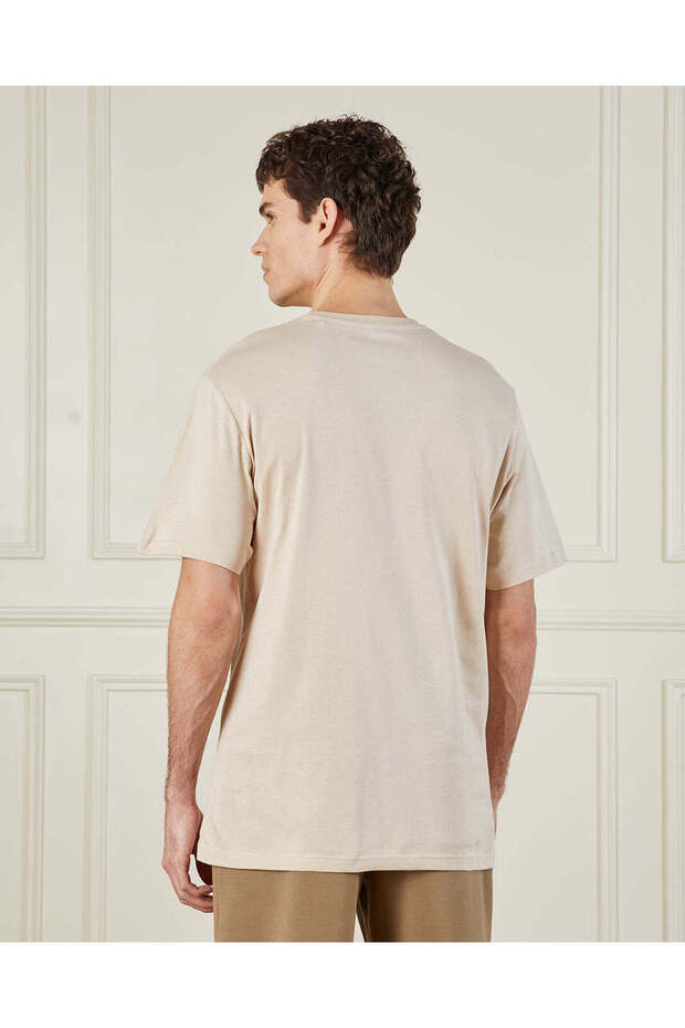 Men Beige Basic T-Shirt - 3