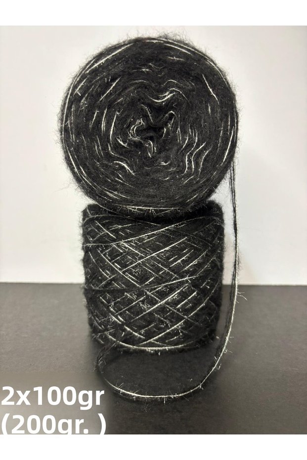 Black (2 Ply) Fine Mohair, Silver Confetti Glitter (3 Ply Winding) Custom Design Knitting Yarn 200Gr