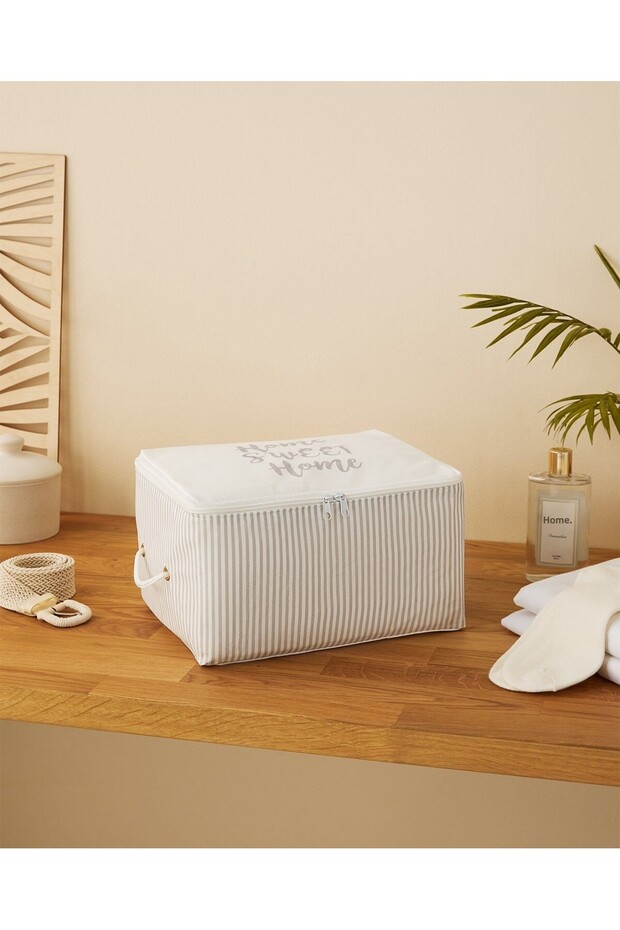 2-Piece Gray Striped Fabric Baby Storage Box – 30X22X18 cm Organizer Box Set