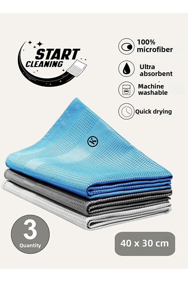 Koza-X Microfiber Magic Cleaning Cloth 3 Pieces Glass, Mirror, Kitchen, Bathroom, Car, General Cleaning Cloth