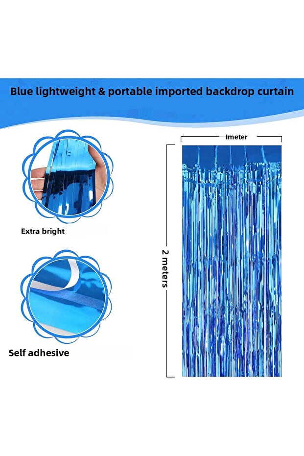 Mtxdpn Blue Color Extra Metalized Shiny Fringed Backdrop Curtain Imported a Grade (101137) 1X2 Meter