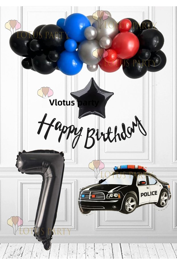 Police Themed Birthday Police Car Foil Balloon Black Red Silver Blue Balloon 7 Years Old
