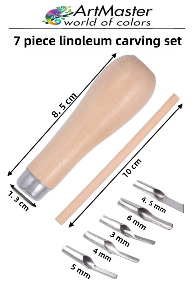 Linoleum Carving Set 7 Pieces 1 Pack Wooden Handle Linoleum Carving Cutting Knife Set 7 Pieces with 5 Blades Linoleum Bask