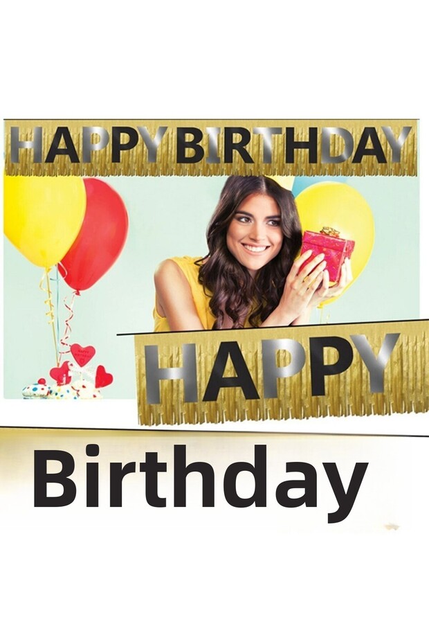 Happy Birthday Banner with Tassels, Metallic Gold P1-