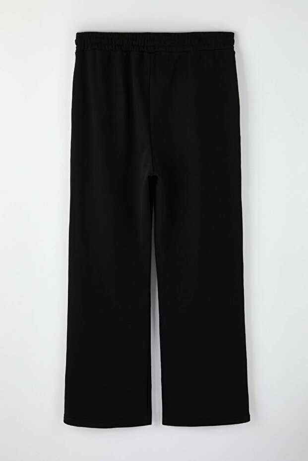 Siyah Kontrast Biye Detaylı Wide Leg/Geniş Paça Büyük Beden Eşofman Altı TBBAW26AJ00006 - 8