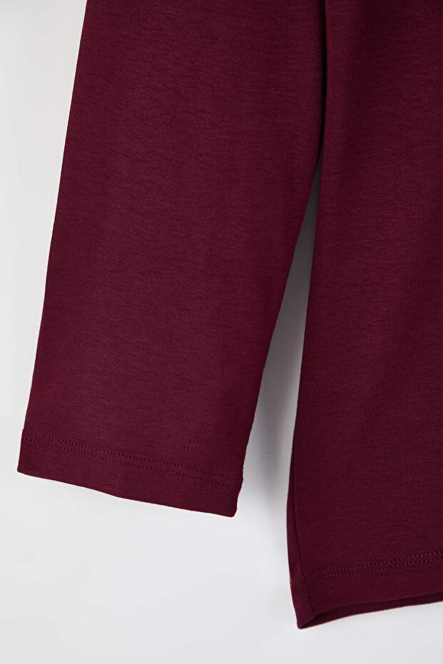 Bordo Premium Yumuşak Kumaşlı V Yaka Fitted/Vücuda Oturan Esnek Örme Büyük Beden Bluz TBBAW26AF00025 - 6