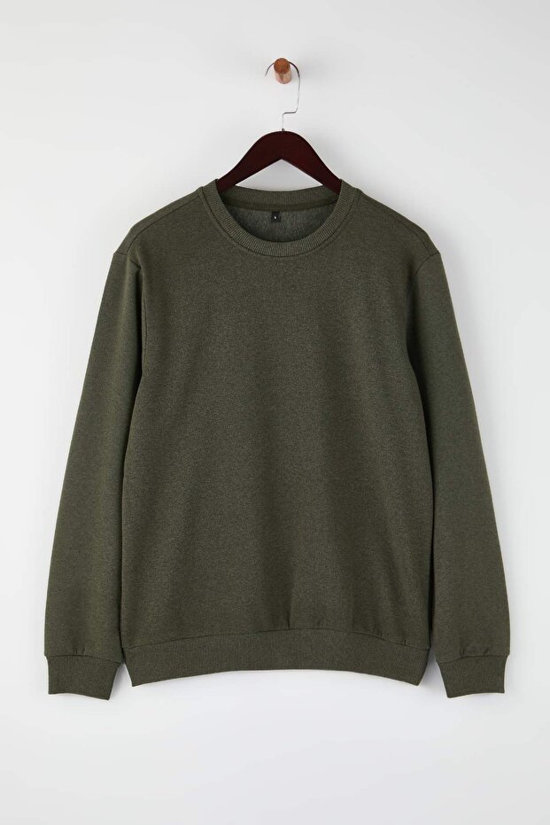 Haki Regular/Normal Kesim Bisiklet Yaka Kalın/İçi Şardonlu Sweatshirt TMNAW26SW00018 - 5
