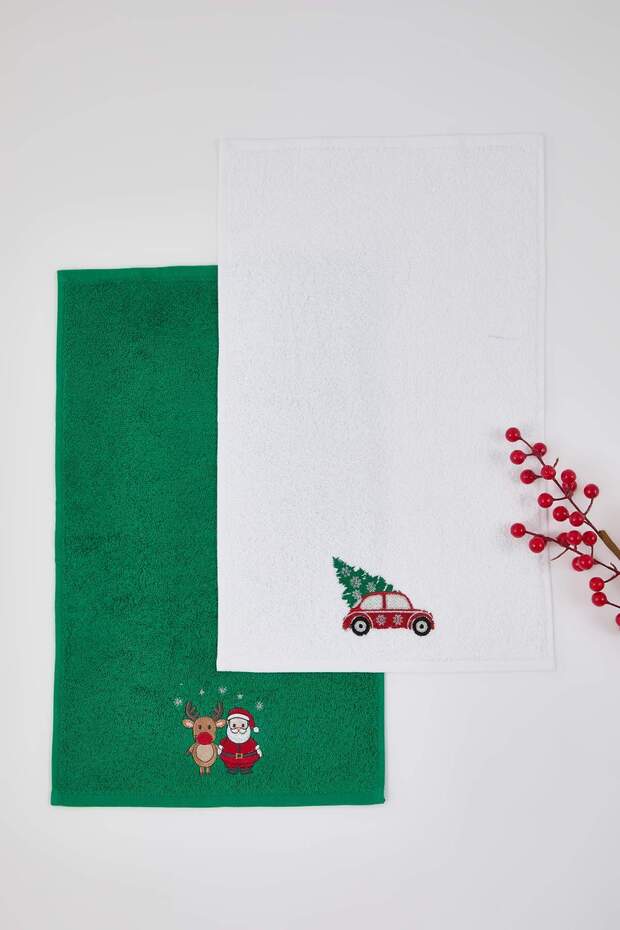 2'li Yeşil Beyaz Yılbaşı Nakışlı Mutfak/El Havlusu 30x50cm TPHAW26MH00000 - 4