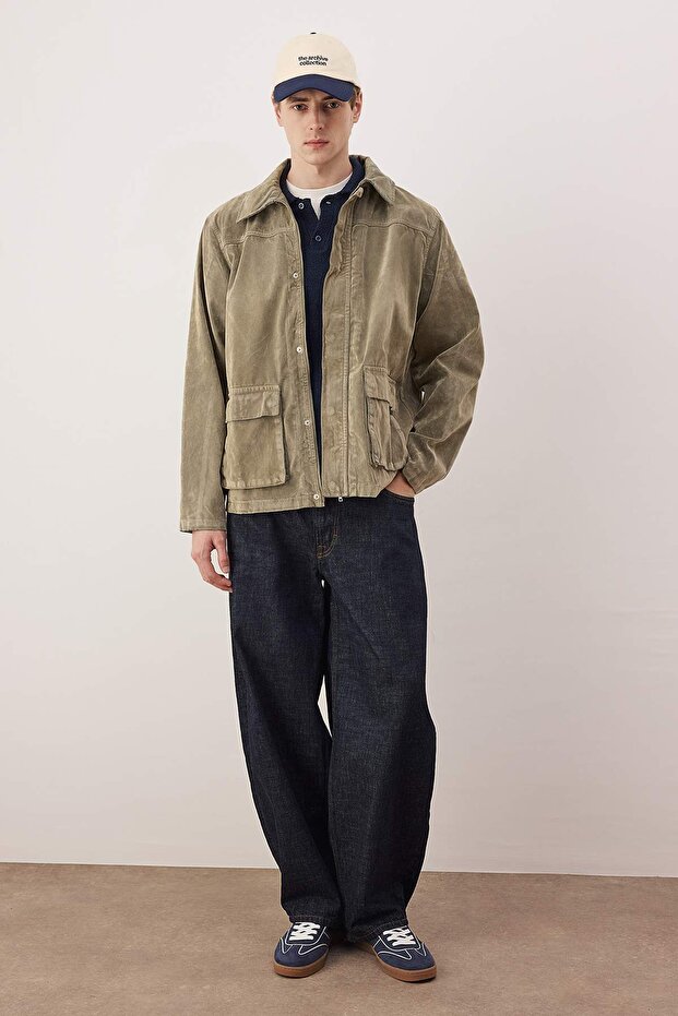 Haki Regular Fit Cepli Kaplamalı Denim Ceket TMNAW26CE00002 - 2