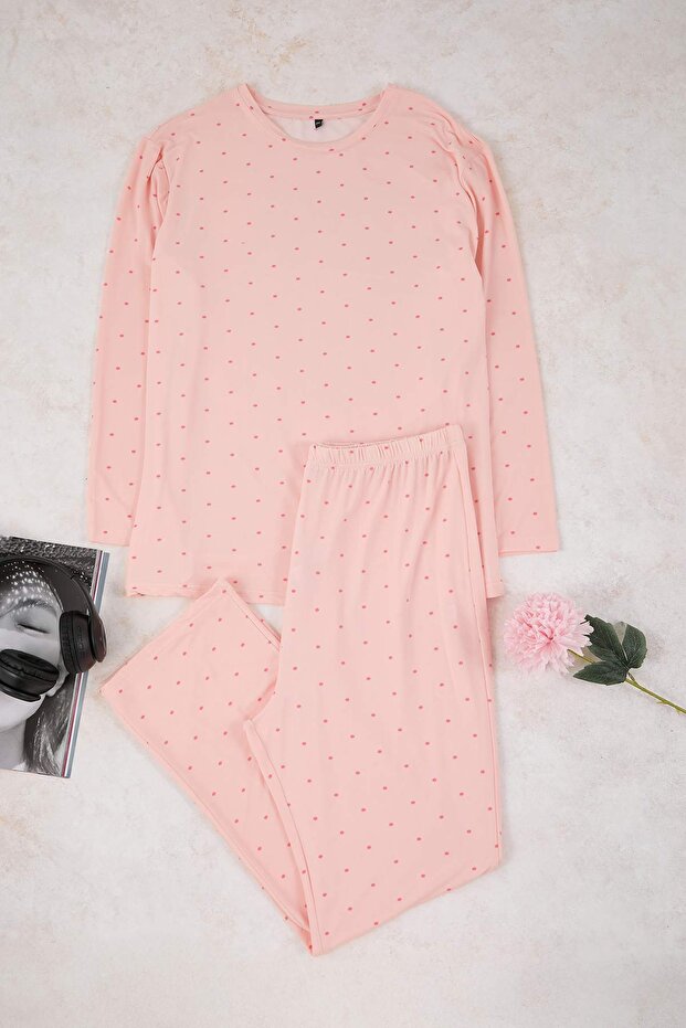Somon Yumuşak Tuşe Örme Büyük Beden Pijama Takımı TBBAW26AI00047 - 2