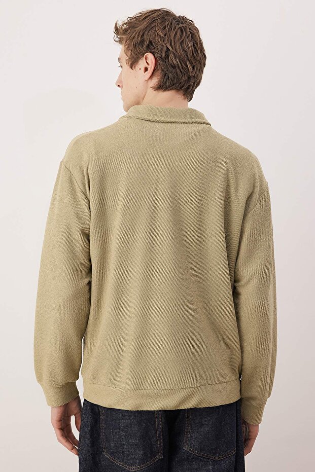 Taş Yeni Oversize/Geniş Kesim Polo Yaka Kalın Çıtçıtlı Sweatshirt TMNAW26SW00051 - 4