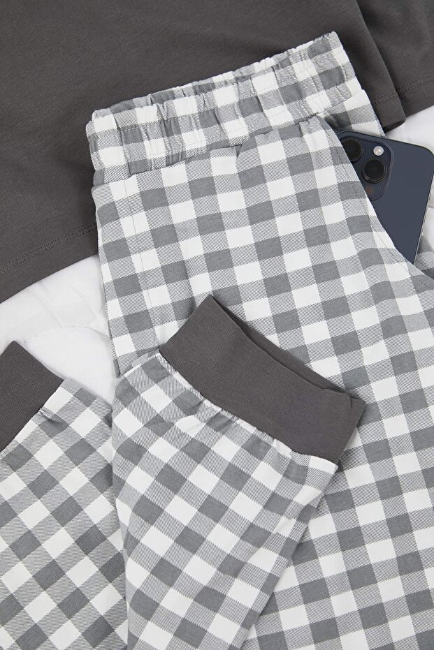 Antrasit Regular Ekose / Kareli Homewear Pijama Takımı TMNAW26PT00055 - 3