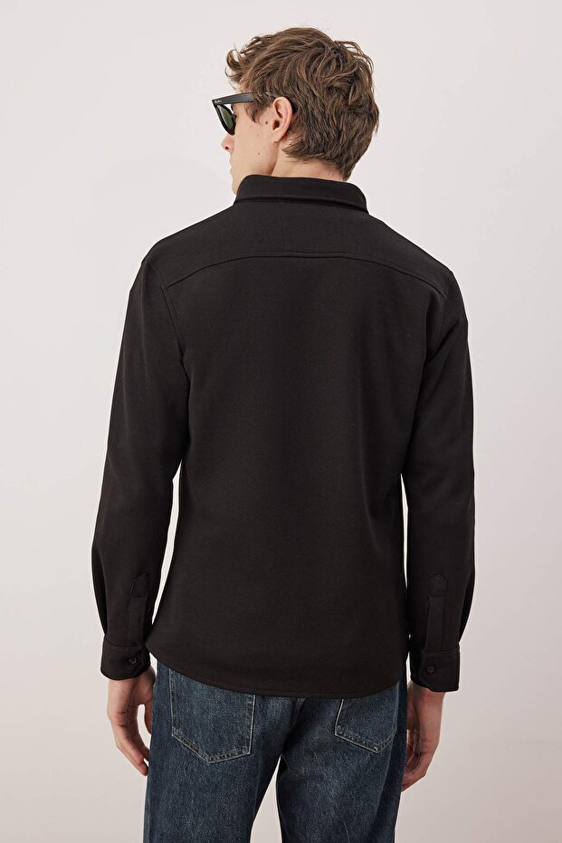 Siyah Regular Fit Dokulu Erkek Gömlek TMNAW26GO00023 - 4