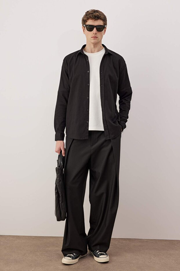 Siyah Regular Fit Dokulu Erkek Gömlek TMNAW26GO00015 - 1