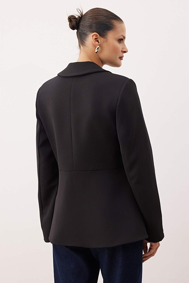 Siyah Fitted/Vücuda Oturan Tek Düğmeli Dokuma Blazer Ceket TWOAW26BC00067 - 4