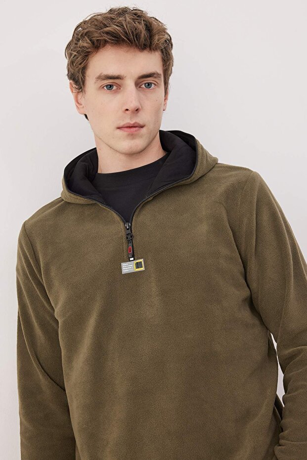 Haki Slim/Dar Kesim Polar Fermuarlı Kapüşonlu Sweatshirt TMNAW26SW00064 - 2