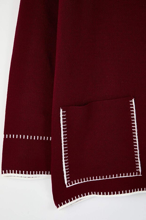 Bordo Polo Yaka Nakışlı/İşlemeli Triko Hırka TBBAW26AV00021 - 8