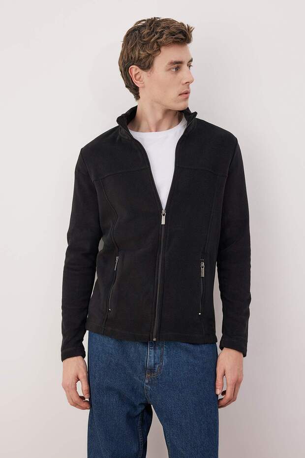 Siyah Regular/Normal Kesim Fermuarlı Polar Sweatshirt TMNAW26SW00063 - 2