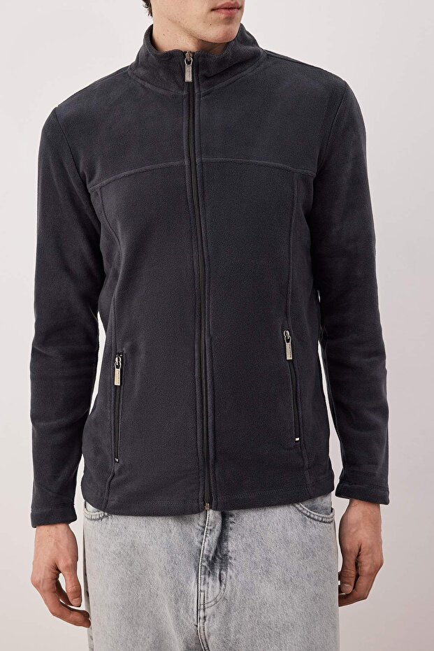 Antrasit Regular/Normal Kesim Fermuarlı Polar Sweatshirt TMNAW26SW00063 - 3