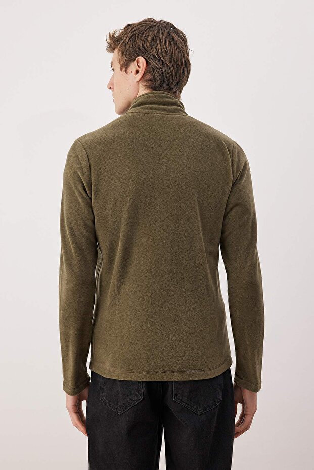 Haki Regular/Normal Kesim Fermuarlı Polar Sweatshirt TMNAW26SW00063 - 4