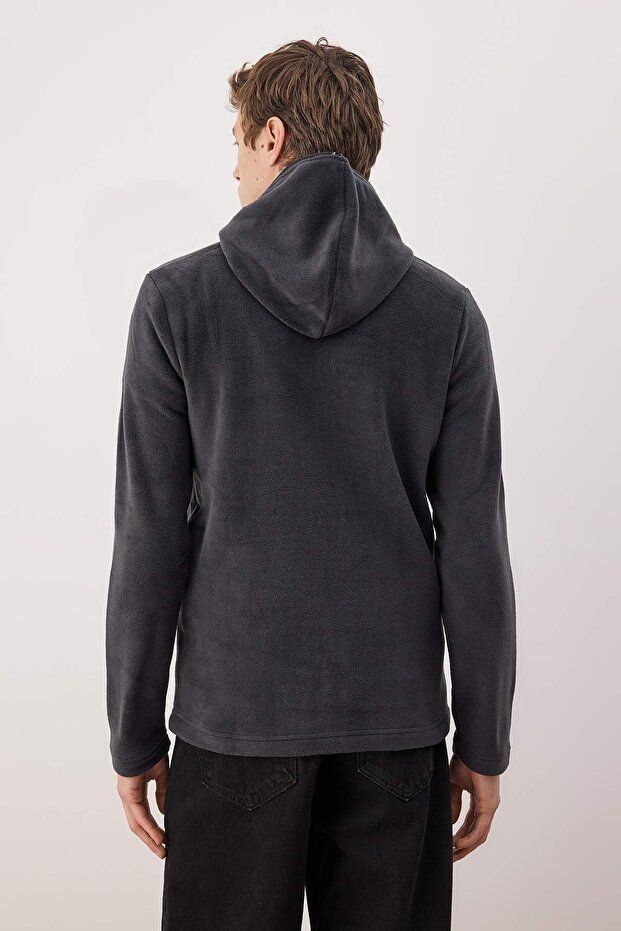Antrasit Slim/Dar Kesim Polar Fermuarlı Kapüşonlu Sweatshirt TMNAW26SW00064 - 4